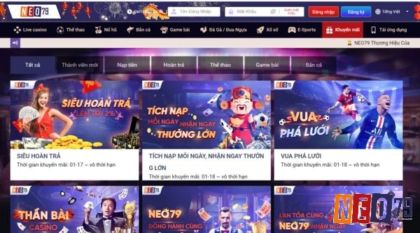 Live Casino NEO79 có nhiều ưu đãi đang chờ đón anh em