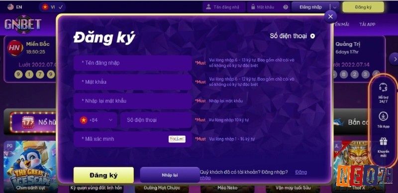 Cung cấp thông tin đăng ký gnbet chính xác