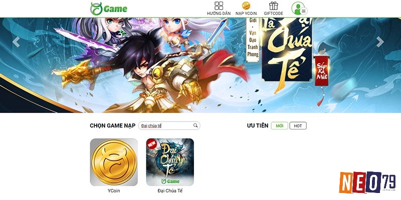 Chọn game và đăng nhập tài khoản khi nạp Đại Chúa Tể