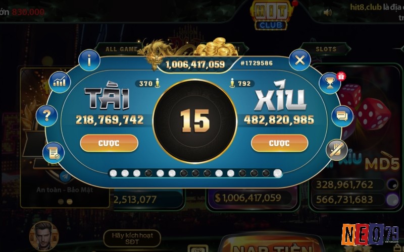 Giao diện game tài xỉu PC với các lựa chọn đặt cược Tài hoặc Xỉu