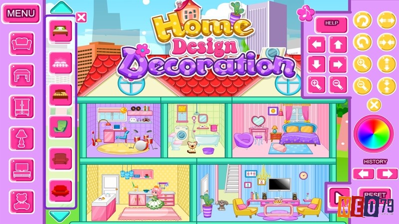 Home Interior Design Games cho phép tùy chỉnh mái, phòng và đồ nội thất