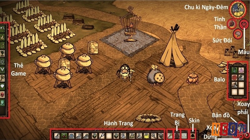 Bắt đầu game Don’t Starve với thu thập tài nguyên, xây căn cứ tạm thời và chuẩn bị ban đầu