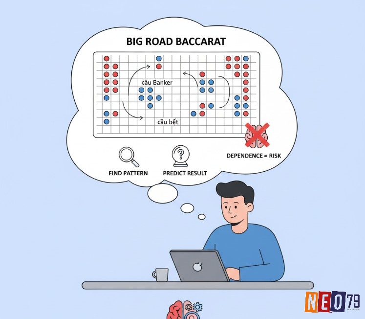 Trong Baccarat, người chơi quan sát Big Road nhằm tìm ra pattern xuất hiện và từ đó đưa ra dự đoán ván bài