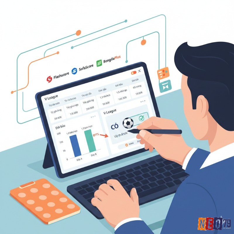Người chơi cá cược sử dụng các trang thống kê bóng đá để phân tích và soi kèo BTTS hiệu quả