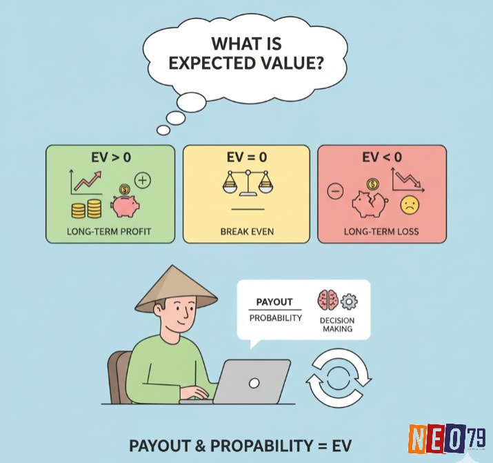 Người chơi tính toán giá trị kỳ vọng (EV) bằng cách cân nhắc payout và xác suất để đưa ra quyết định tối ưu trong dài hạn