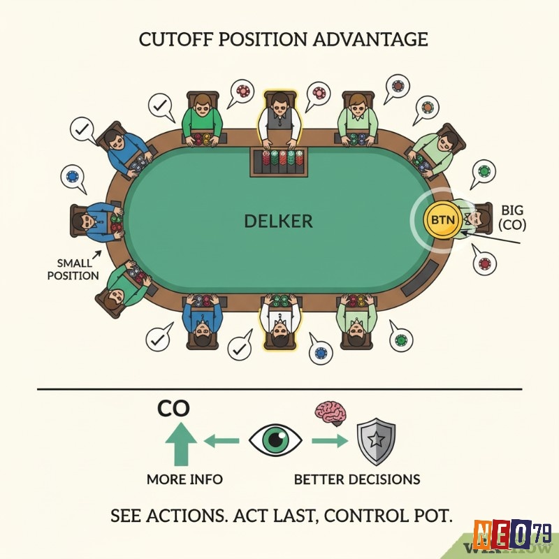 Vị trí Cutoff (CO) mang lại cho người chơi poker lợi thế theo dõi diễn biến, giúp họ quyết định một cách chính xác hơn
