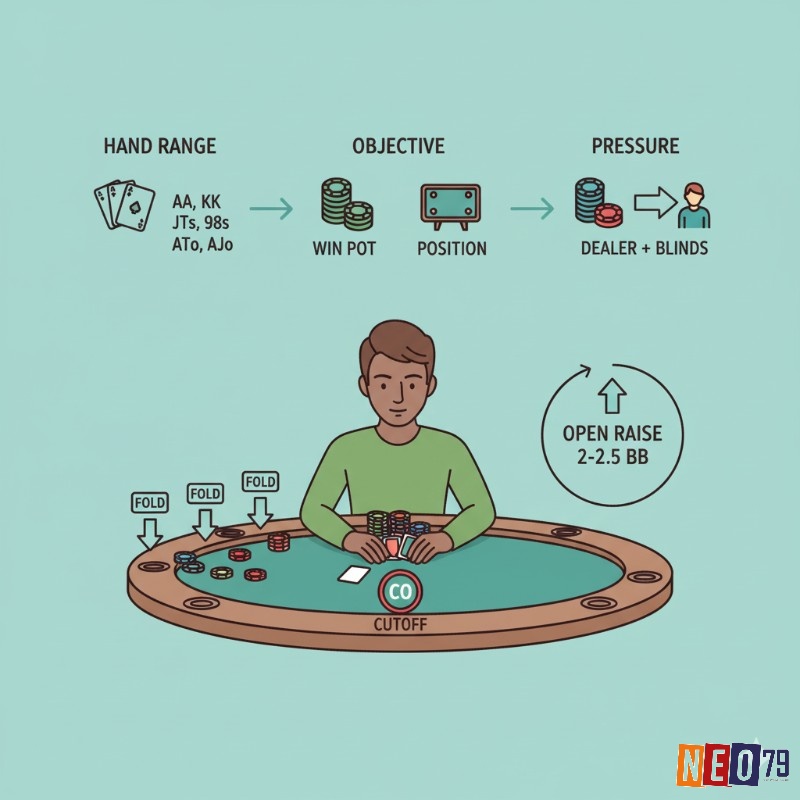 Người chơi poker mở bài từ vị trí Cutoff với chiến thuật đa dạng để giành lợi thế vị trí hoặc pot