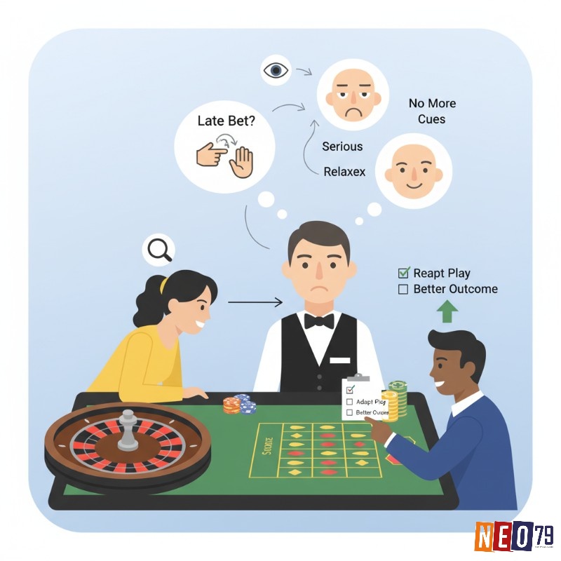 Người chơi quan sát cử chỉ, ánh mắt của dealer tại bàn roulette để hiểu tâm lý và tối ưu đặt cược