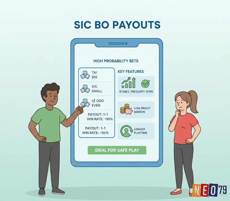 Người chơi Sic Bo xem bảng payout các cửa cược Tài, Xỉu, Lẻ, Chẵn để chọn cược có xác suất thắng cao