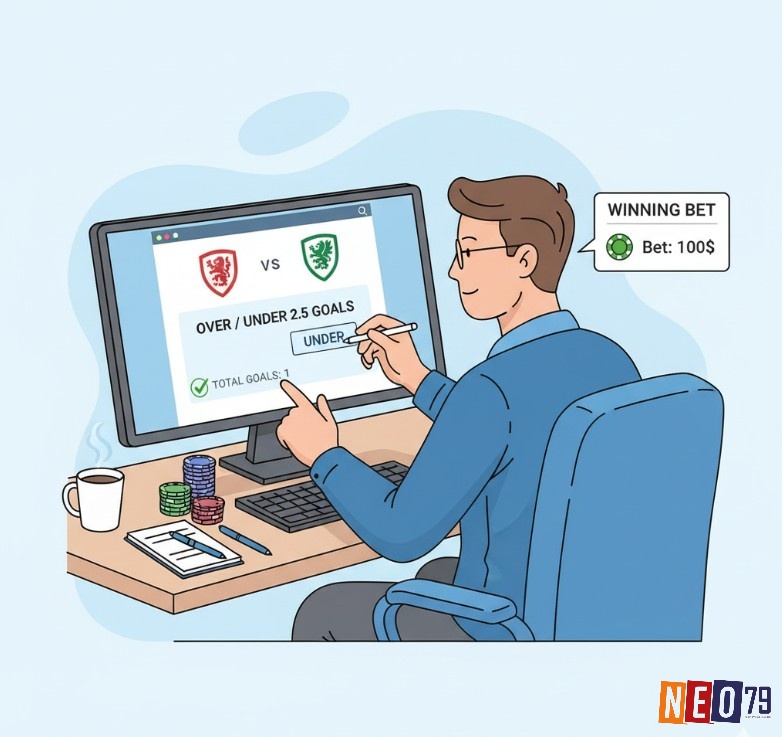 Người chơi cá cược bóng đá đặt cược Xỉu (Under), dự đoán tổng số bàn thắng sẽ nhỏ hơn mức cược 2.5 bàn
