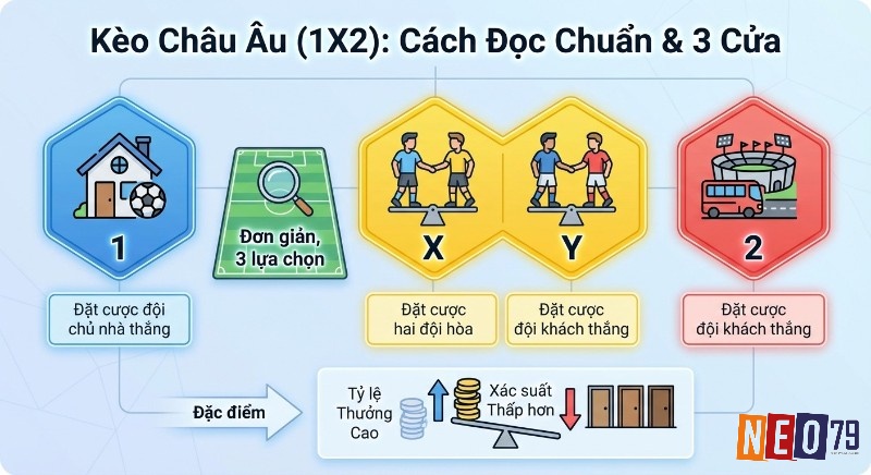 Hướng dẫn đọc chuẩn Kèo Châu Âu (1X2) bóng đá, phân tích 3 cửa thắng, hòa, thua với tỷ lệ thưởng cao và xác suất thấp