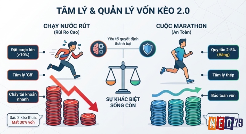 So sánh chiến lược tâm lý và quản lý vốn kèo 2.0: chạy nước rút rủi ro cao và marathon an toàn tạo sự khác biệt sống còn