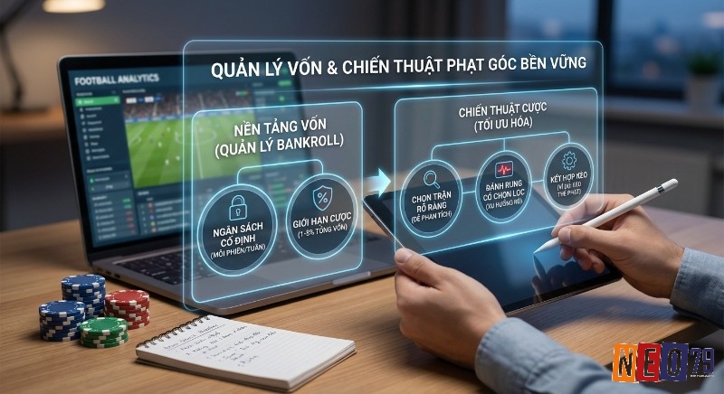 Tổng quan chiến lược quản lý vốn và chấp phạt góc bền vững, bao gồm quản lý bankroll và các chiến thuật tối ưu hóa