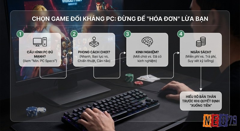 Quy trình 4 bước chọn game đối kháng PC: cân nhắc cấu hình, phong cách chơi, kinh nghiệm và ngân sách để hiểu rõ bản thân