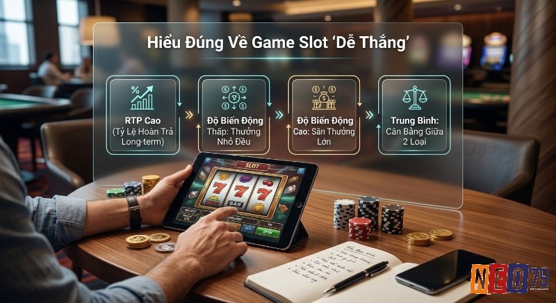 Giải thích chi tiết về game slot dễ thắng nhất dựa trên RTP cao cùng các loại độ biến động: thấp, cao, trung bình