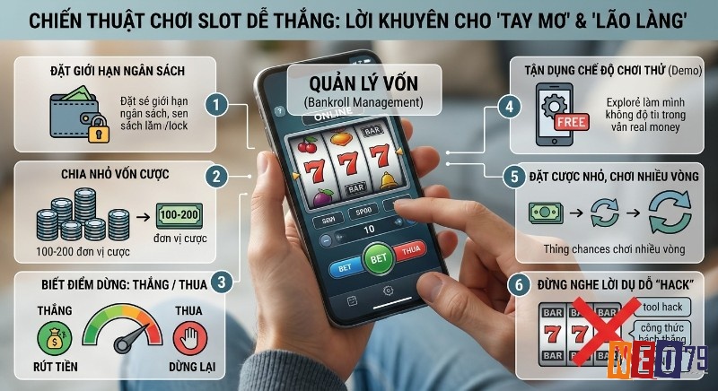 Cẩm nang 6 chiến thuật chơi game slot dễ thắng nhất hiệu quả cho 'tay mơ' và 'lão làng', tập trung quản lý vốn và biết điểm dừng