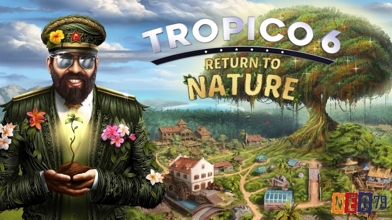 Hình ảnh quần đảo nhiệt đới và thành phố trong game Tropico 6