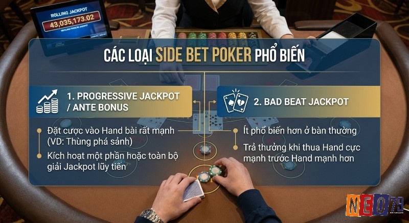 Tổng quan Side Bet Poker phổ biến trong Casino Poker: Progressive Jackpot/Ante Bonus và Bad Beat Jackpot, cơ chế nhận thưởng