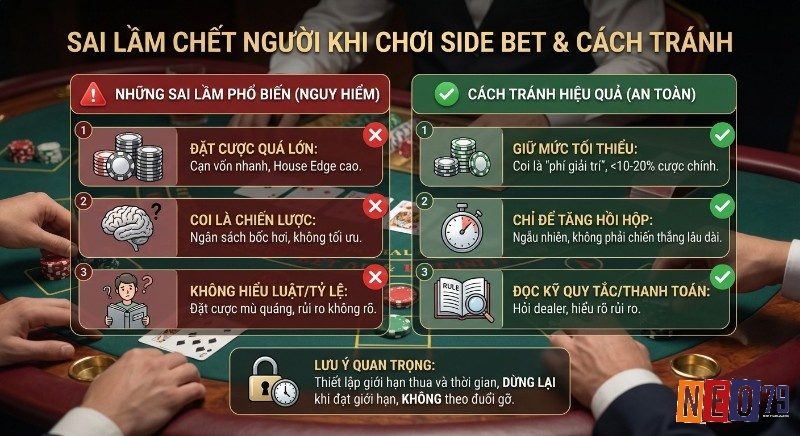 Tổng hợp những sai lầm chết người khi chơi side bet và cách tránh rủi ro cạn vốn, không hiểu luật, kèm lời khuyên đặt giới hạn
