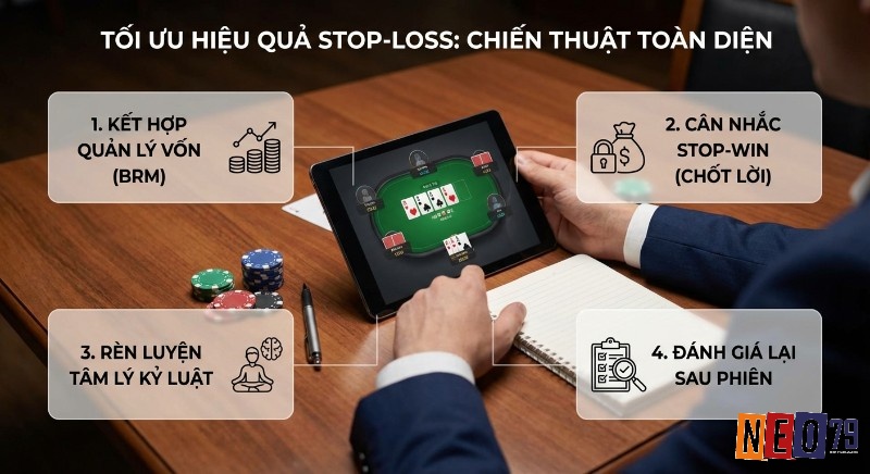 Hướng dẫn 4 bước tối ưu Stop-loss toàn diện: quản lý vốn (BRM), cân nhắc Stop-win, rèn luyện tâm lý kỷ luật, đánh giá sau phiên