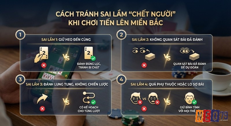 Checklist 4 sai lầm "chết người", khi chơi Tiến lên miền bắc là gì: giữ Heo, không quan sát bài, đánh lung tung, tâm lý yếu