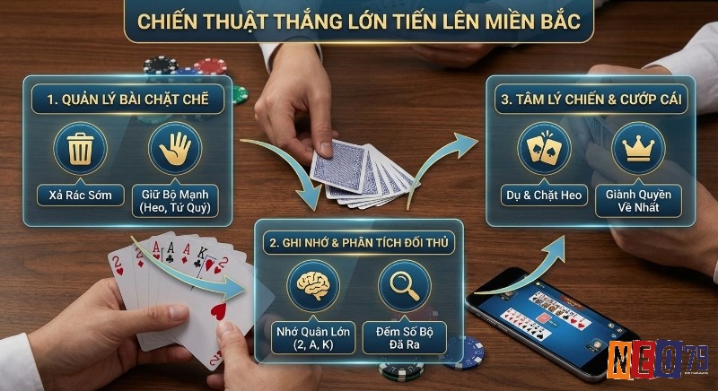 Tổng quan chiến thuật thắng lớn Tiến lên miền bắc là gì: quản lý bài chặt, ghi nhớ phân tích đối thủ và tâm lý chiến cướp cái