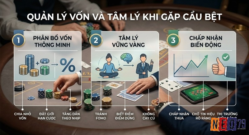 Chiến lược 3 bước quản lý vốn, và tâm lý hiệu quả khi đối phó cầu bệt, tập trung phân bổ vốn, giữ tâm lý ổn định và chấp nhận biến động