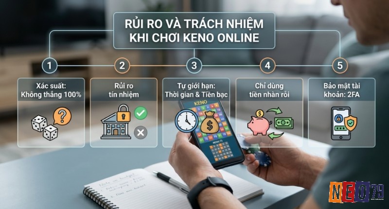 Keno online có tốc độ nhanh và rủi ro cao, vì vậy người chơi cần quản lý vốn tốt và chọn nền tảng uy tín để đảm bảo an toàn khi tham gia