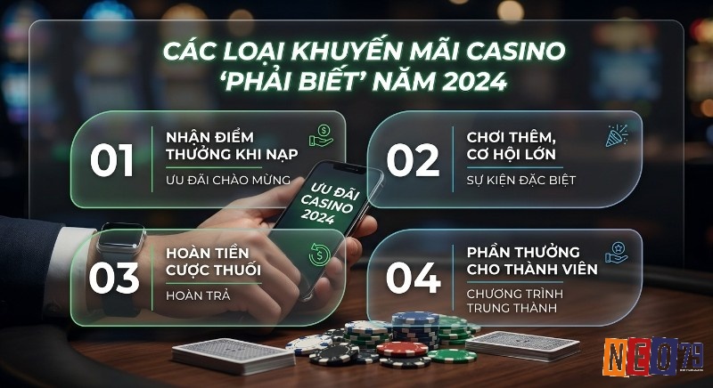 Tổng hợp 4 loại khuyến mãi casino trực tuyến 'phải biết' năm 2024 gồm ưu đãi nạp tiền, sự kiện, hoàn trả và thành viên