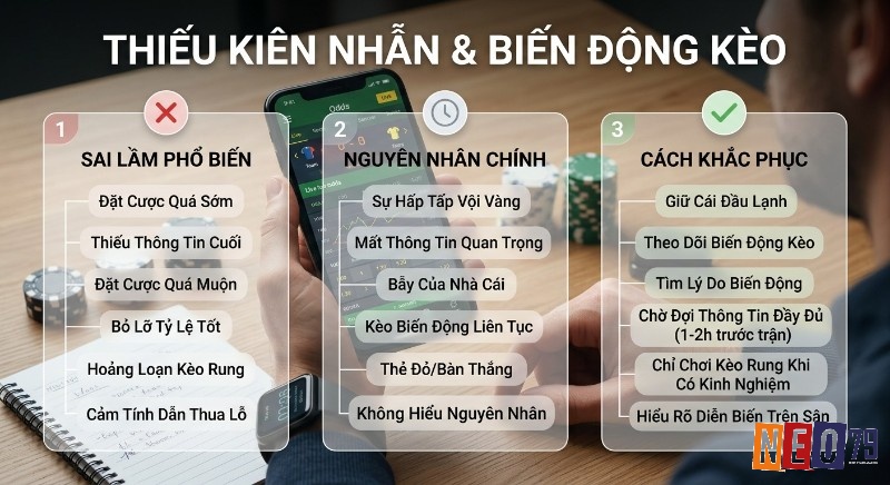 Tổng quan 3 bước về sai lầm, nguyên nhân và cách khắc phục thiếu kiên nhẫn, biến động kèo, giúp ra quyết định cược tốt hơn