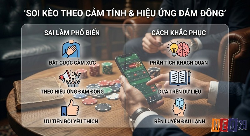 Hướng dẫn soi kèo hiệu quả: hạn chế quyết định theo cảm xúc hoặc số đông, thay vào đó dựa trên phân tích dữ liệu và giữ sự tỉnh táo khi lựa chọn trong sai lầm phổ biến khi soi kèo