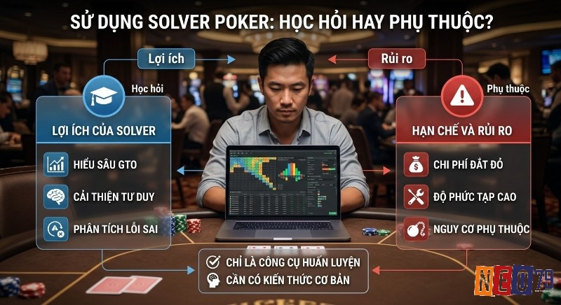 Tổng quan lợi ích và rủi ro của Solver Poker là gì, công cụ huấn luyện GTO đòi hỏi kiến thức cơ bản để học hỏi tránh phụ thuộc