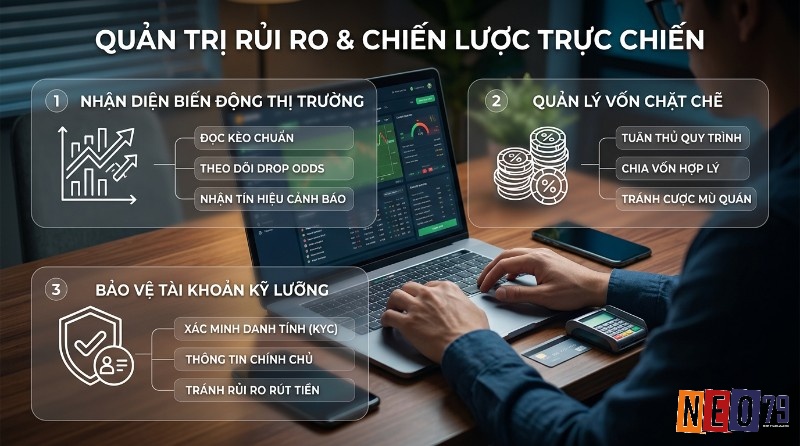 Quản trị rủi ro tín nhiệm, chiến lược thực chiến: nhận diện biến động thị trường, theo dõi drop odds, quản lý vốn, bảo vệ tài khoản KYC, tránh rủi ro rút tiền