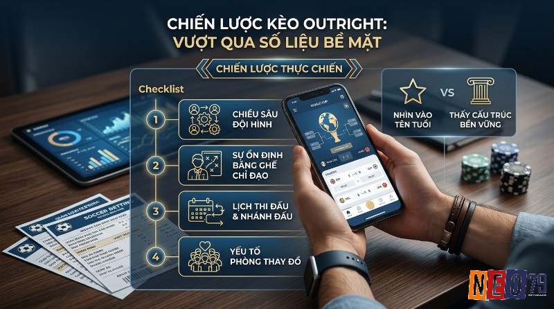 Chiến lược thực chiến kèo vô địch (outright) là gì vượt qua số liệu bề mặt, với checklist chiều sâu đội hình, ổn định HLV, lịch thi đấu, phòng thay đồ trên ứng dụng điện thoại và tablet