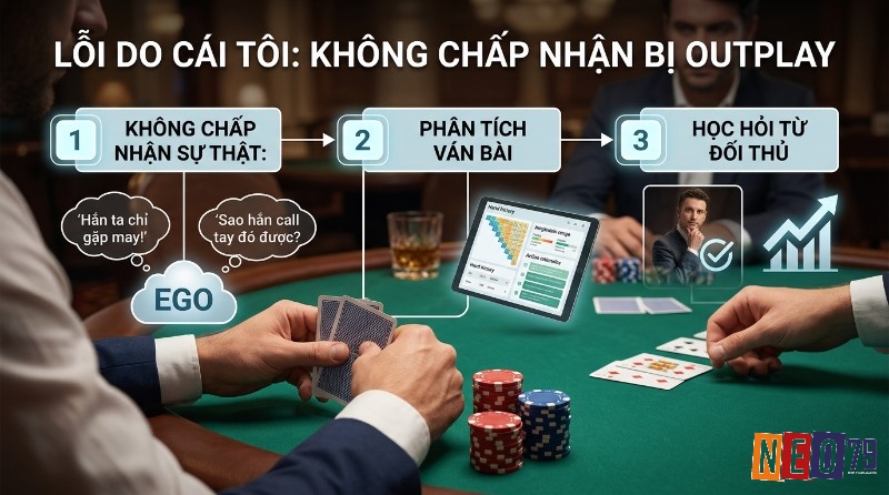 Tổng hợp lỗi tư duy trong pokerpoker, là để cái tôi chi phối quyết định, dẫn đến việc không chấp nhận bị outplay và luôn quy kết kết quả cho yếu tố may mắn